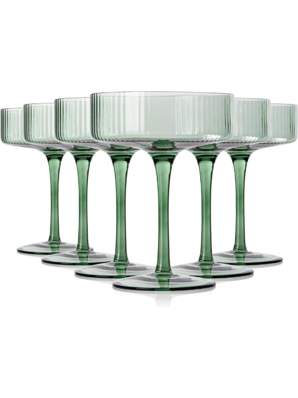 Set of 6 Vintage Green Coupe Glasses | Unique Martini & Cocktail Glassware